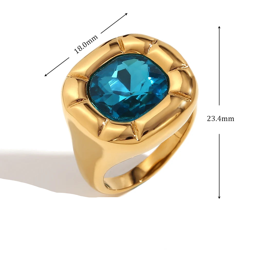 Classic Rounded Square Jewellery Set - Gift For Her With Blue Around Cubic Zirconia Stone