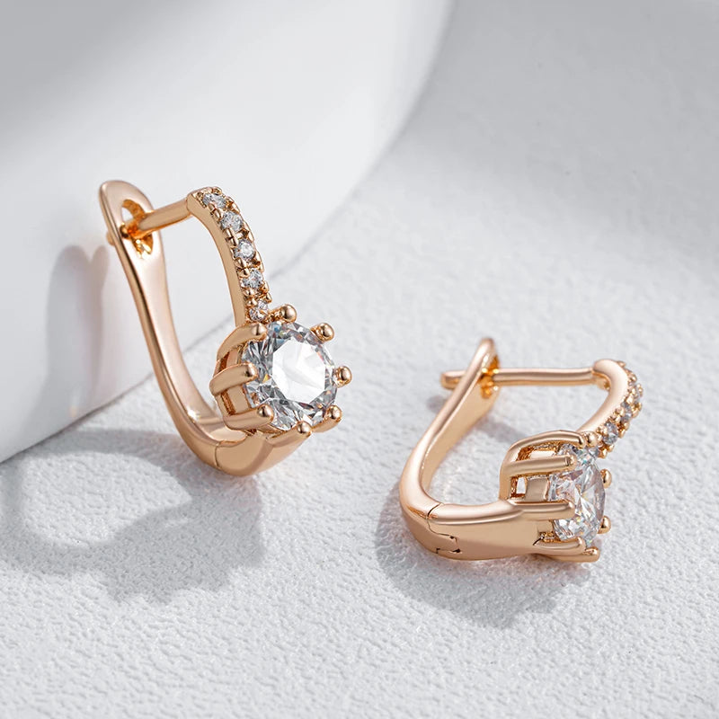 Classic 585 Rose Gold Zircon Earrings