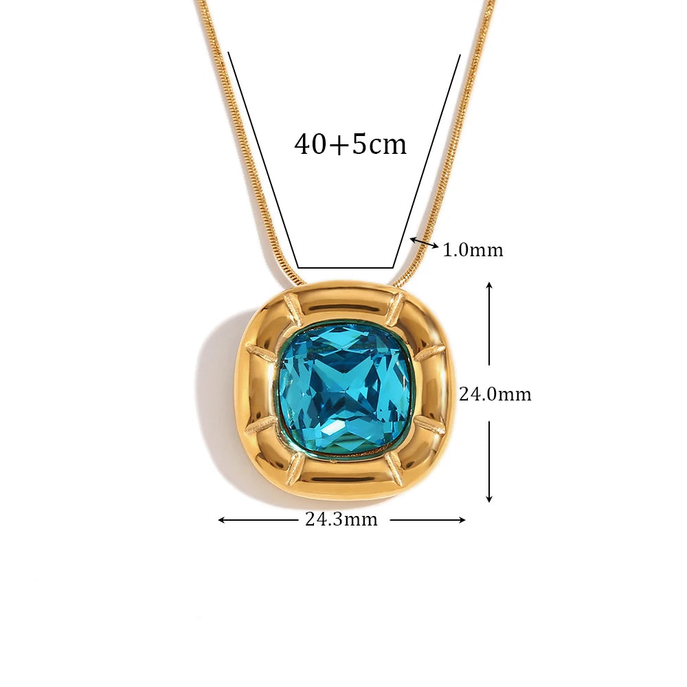 Classic Rounded Square Jewellery Set - Gift For Her With Blue Around Cubic Zirconia Stone