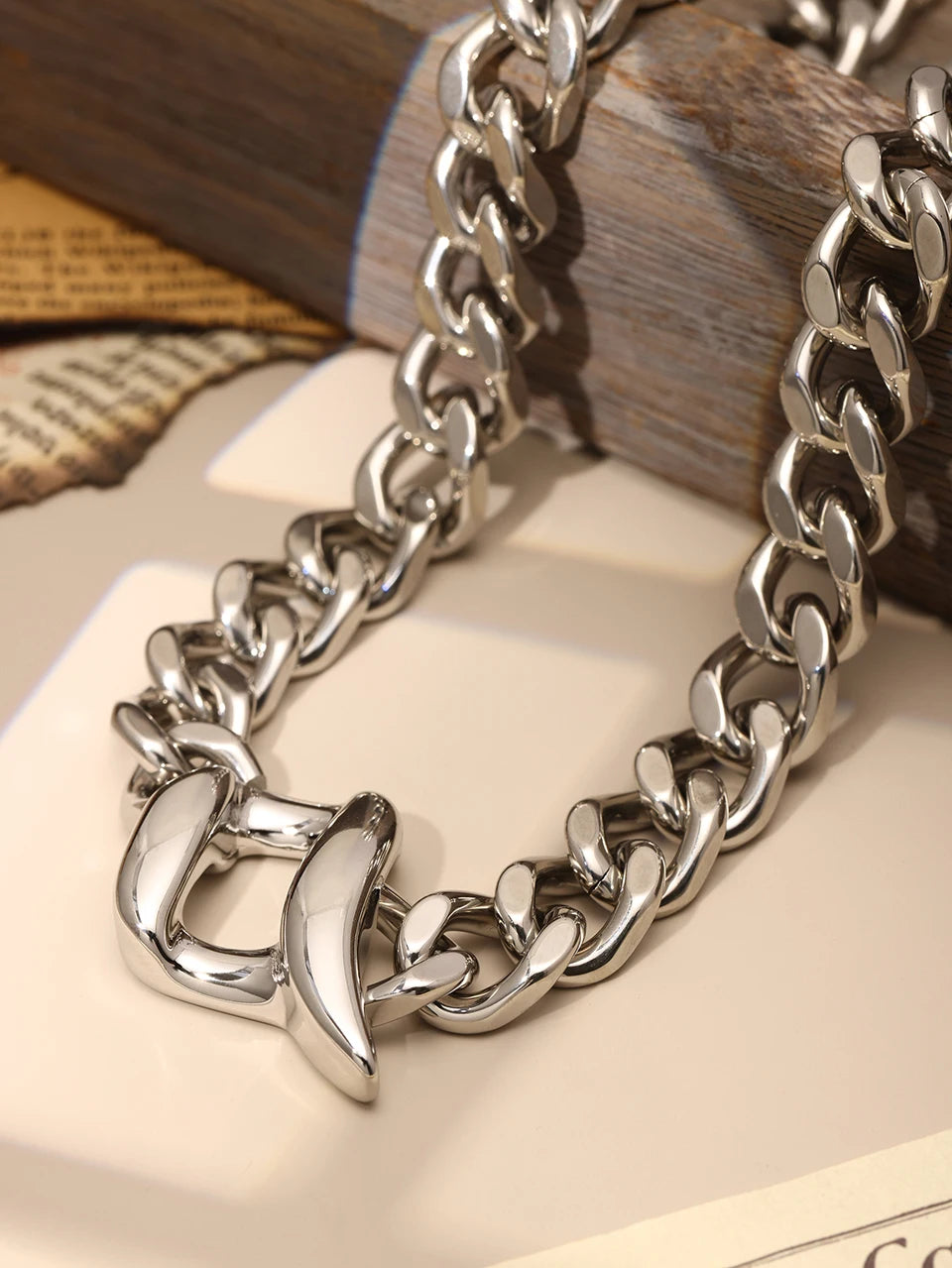 Women's Bold Link Stainless Steel Set - Stud Earrings + Necklace