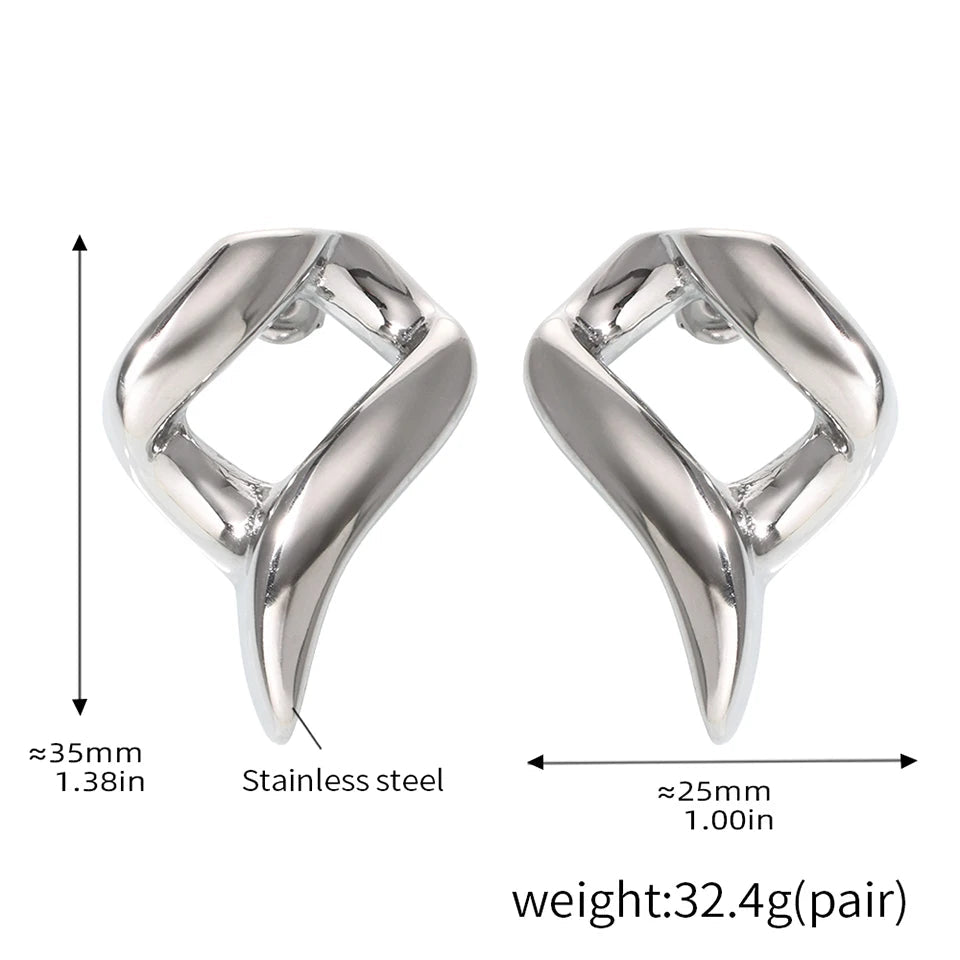 Women's Bold Link Stainless Steel Set - Stud Earrings + Necklace