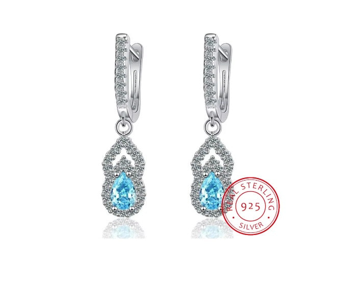 925 Sterling Silver Drop Earrings - Blue Topaz Gift