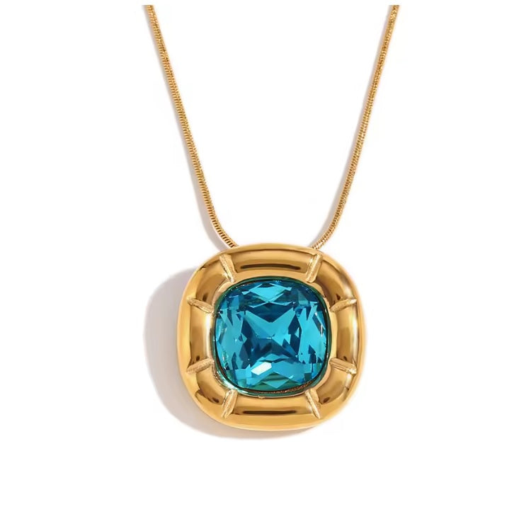 Classic Rounded Square Jewellery Set - Gift For Her With Blue Around Cubic Zirconia Stone