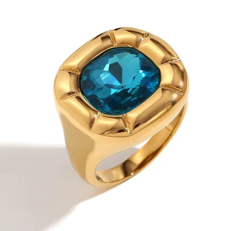 Classic Rounded Square Jewellery Set - Gift For Her With Blue Around Cubic Zirconia Stone