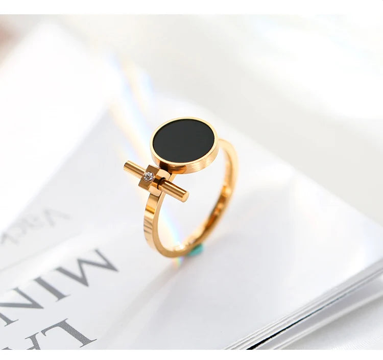 18K Gold Plated Black Round Crystal Ring