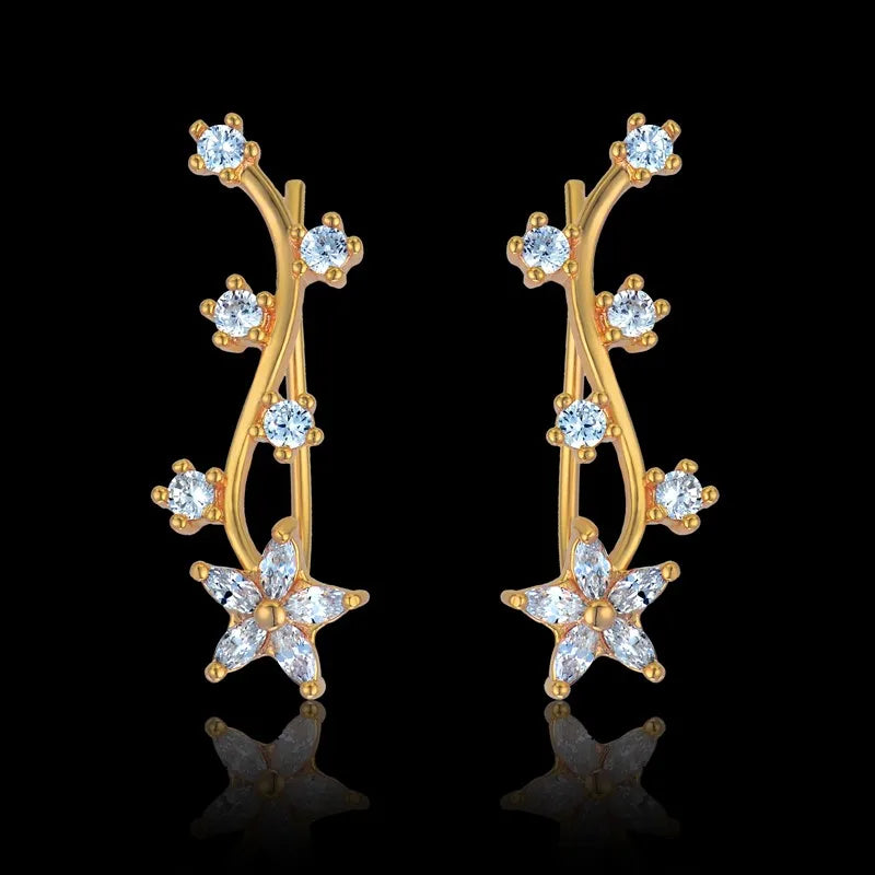 Gold Plated Clip Earrings - Ear Cuff CZ Rhinestone