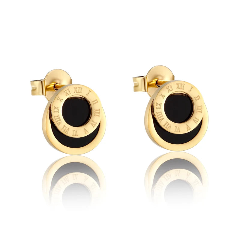 Cold Colour Stud Earrings - Round Cut - Gold Tone