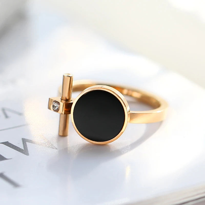 18K Gold Plated Black Round Crystal Ring