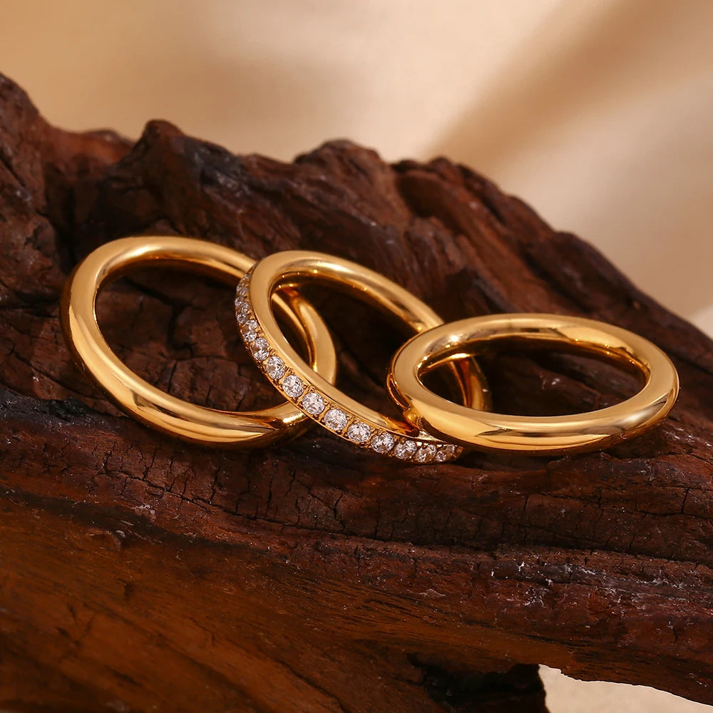 18K Gold Plated Ring  - Three Piece Set