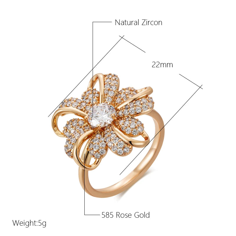 Stunning Gold Plated Crystal Flower Ring - Combined With The Brilliance Of Zirconia Stones