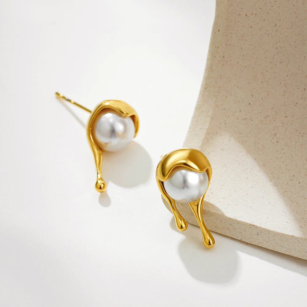 Major Flare Irregular Melting Pearl Earrings - Pearl Statement Earrings