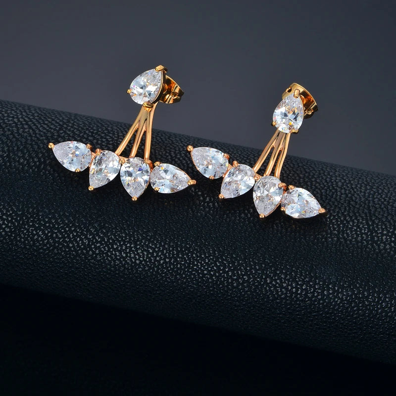 Cubic Zirconia Heart Crystal Stud Earrings  - Gold Plated