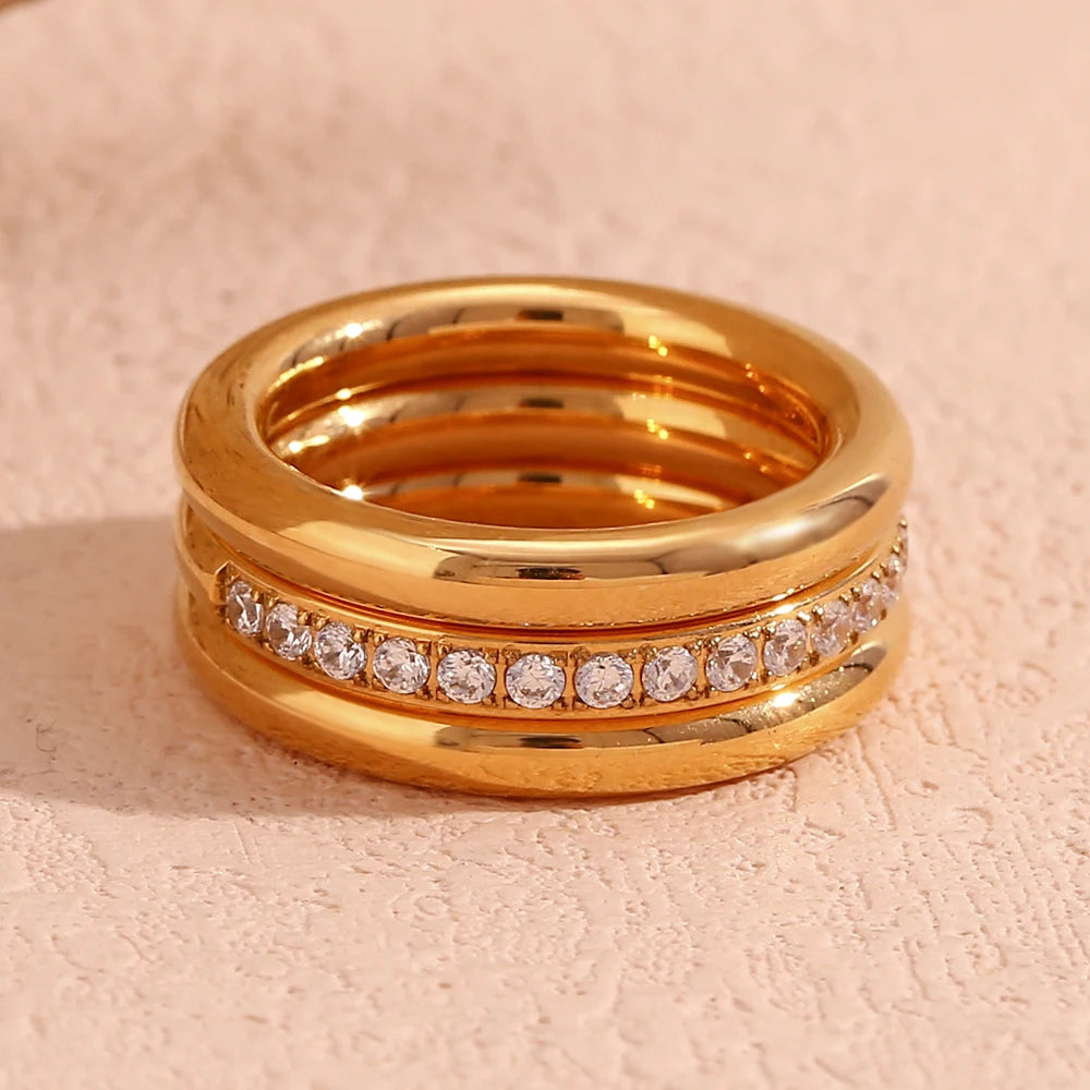 18K Gold Plated Ring  - Three Piece Set