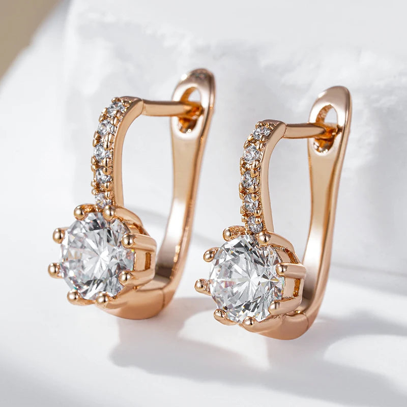 Classic 585 Rose Gold Zircon Earrings