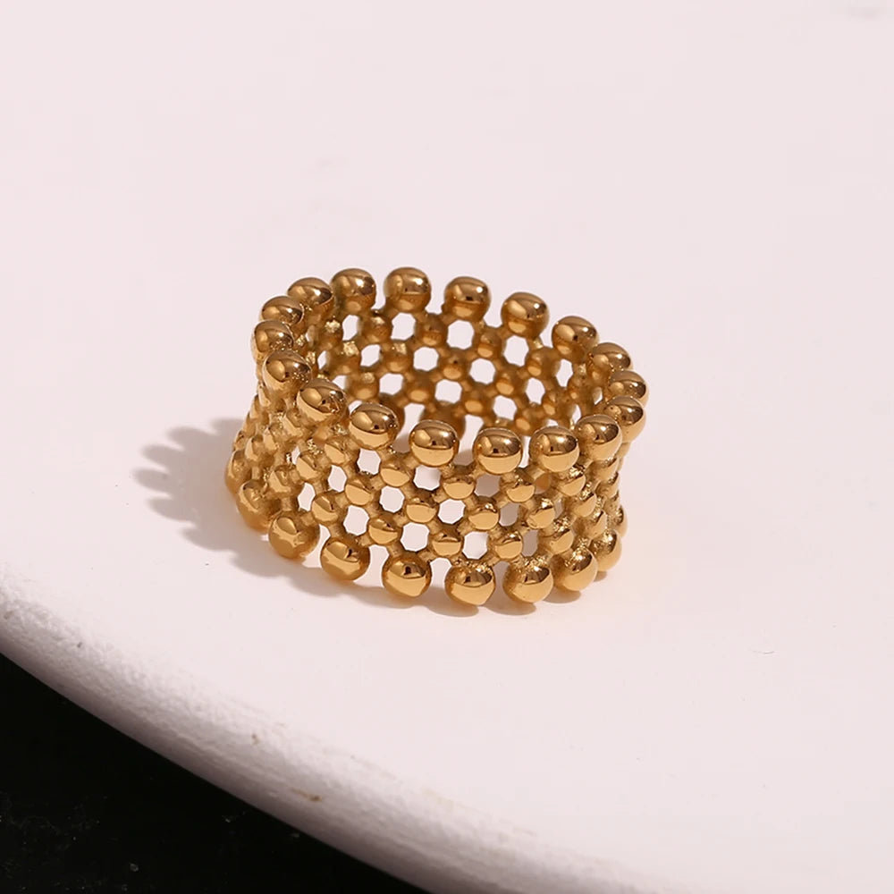 18K Gold Plated Mesh Shape Cocktail Ring