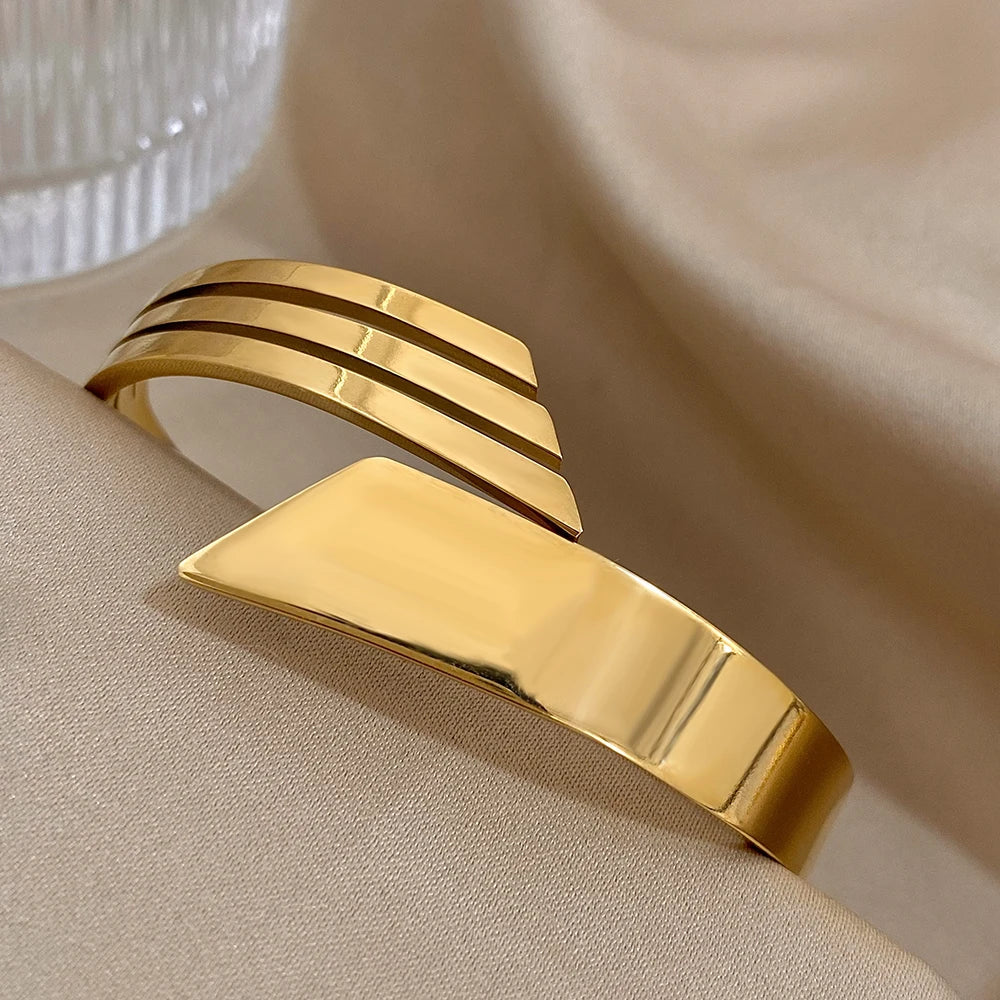 Cuff Stainless Steel Bracelet - Yellow Gold Colour