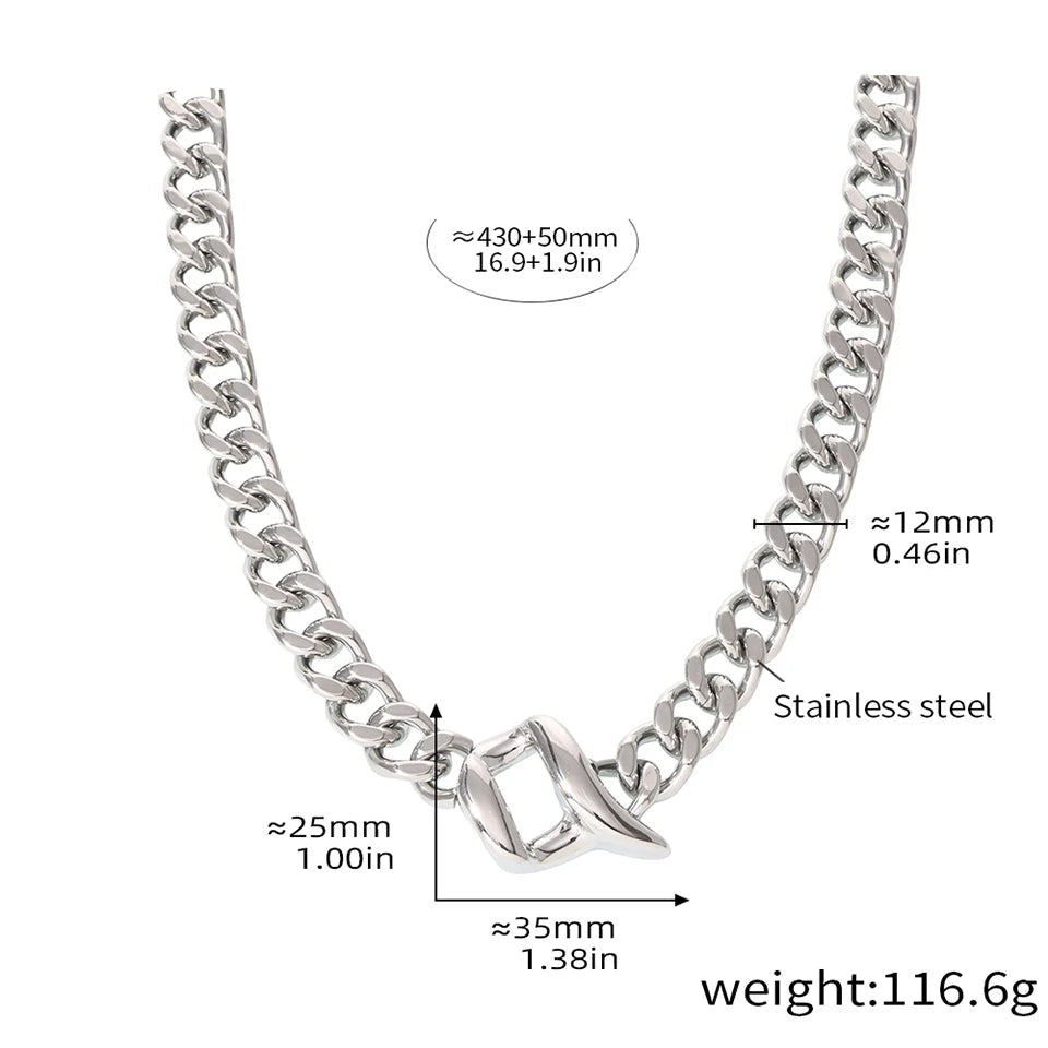 Women's Bold Link Stainless Steel Set - Stud Earrings + Necklace