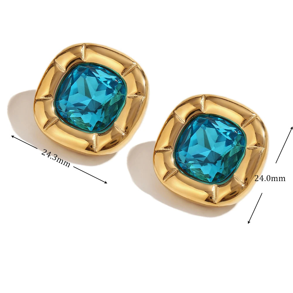 Classic Rounded Square Jewellery Set - Gift For Her With Blue Around Cubic Zirconia Stone