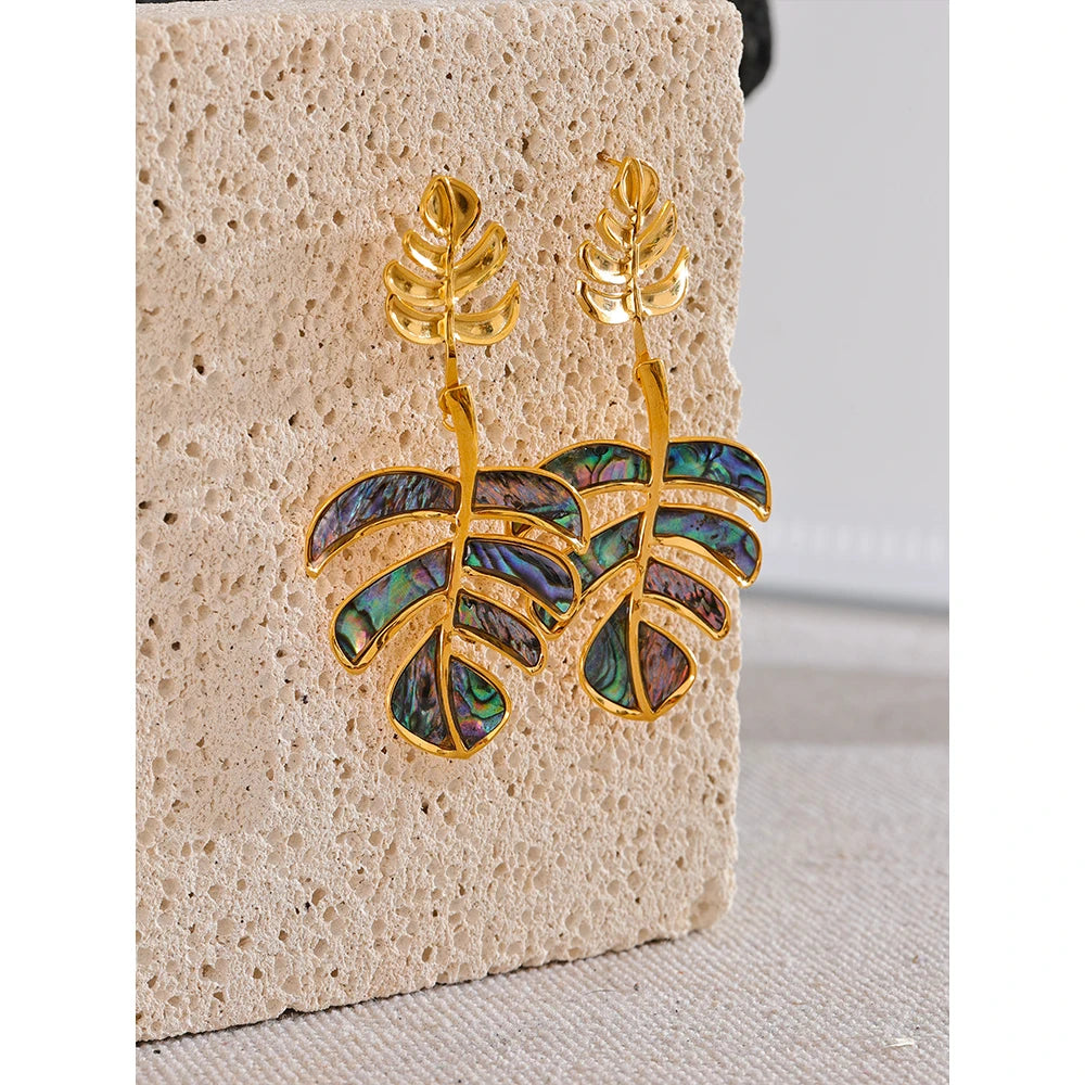 18k Gold Plated Drop Dangle Earrings - Leaves Earrings