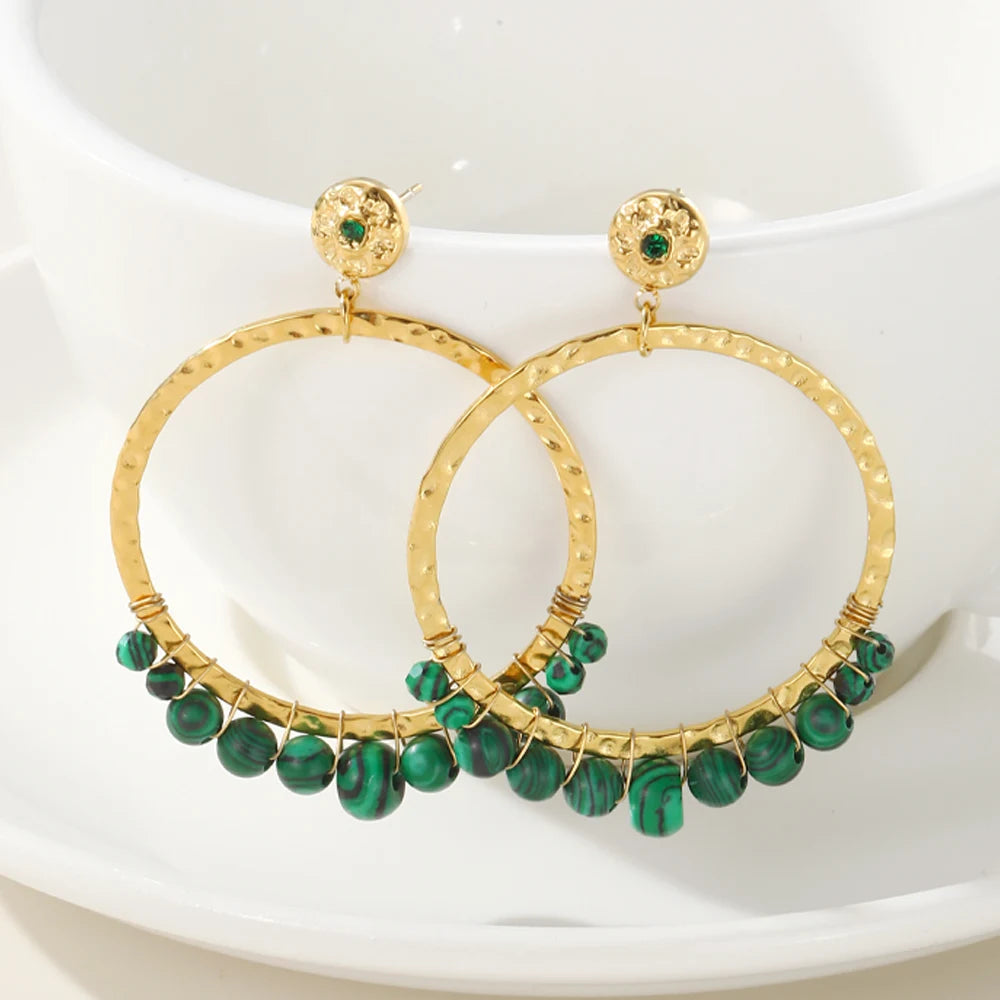 18K Gold Plated Drop Earrings - Natural Stone Fashion Earring