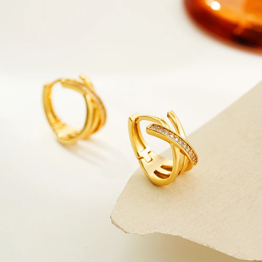 18K Gold Plated Criss-cross Hoop Earrings