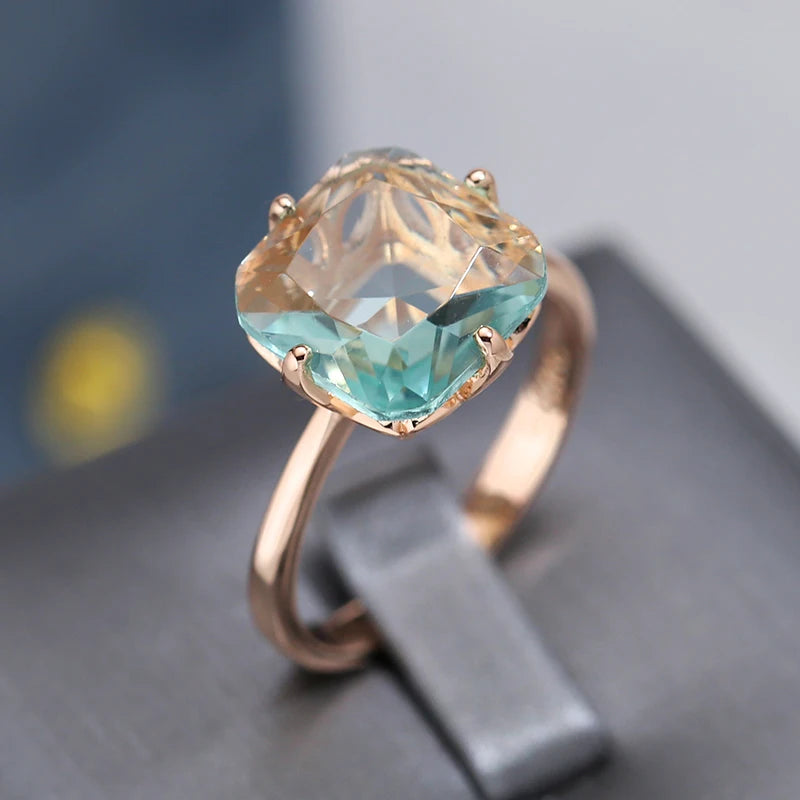 Major Flare Light Blue Stone Ring - Rose Gold Plated Jewellery - Zircon Stone