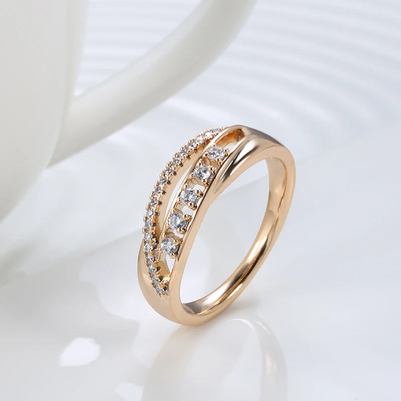 Romantic Rose Gold Plated Color Ring With Natural Cubic Zirconia Stone