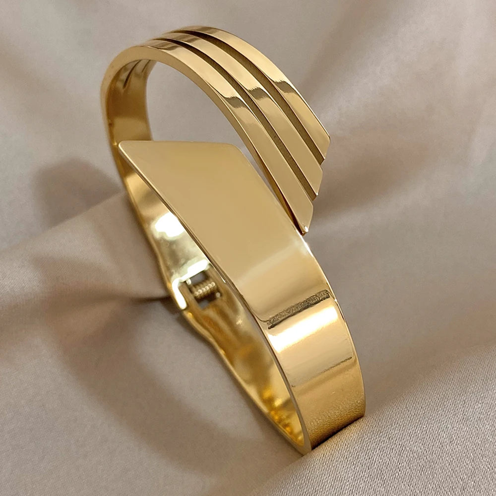 Cuff Stainless Steel Bracelet - Yellow Gold Colour