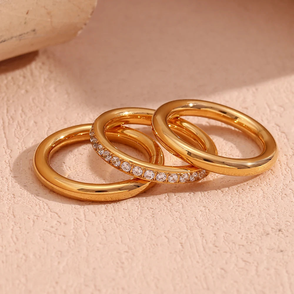 18K Gold Plated Ring  - Three Piece Set