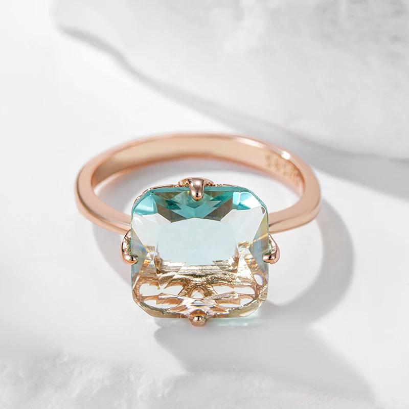 Major Flare Light Blue Stone Ring - Rose Gold Plated Jewellery - Zircon Stone