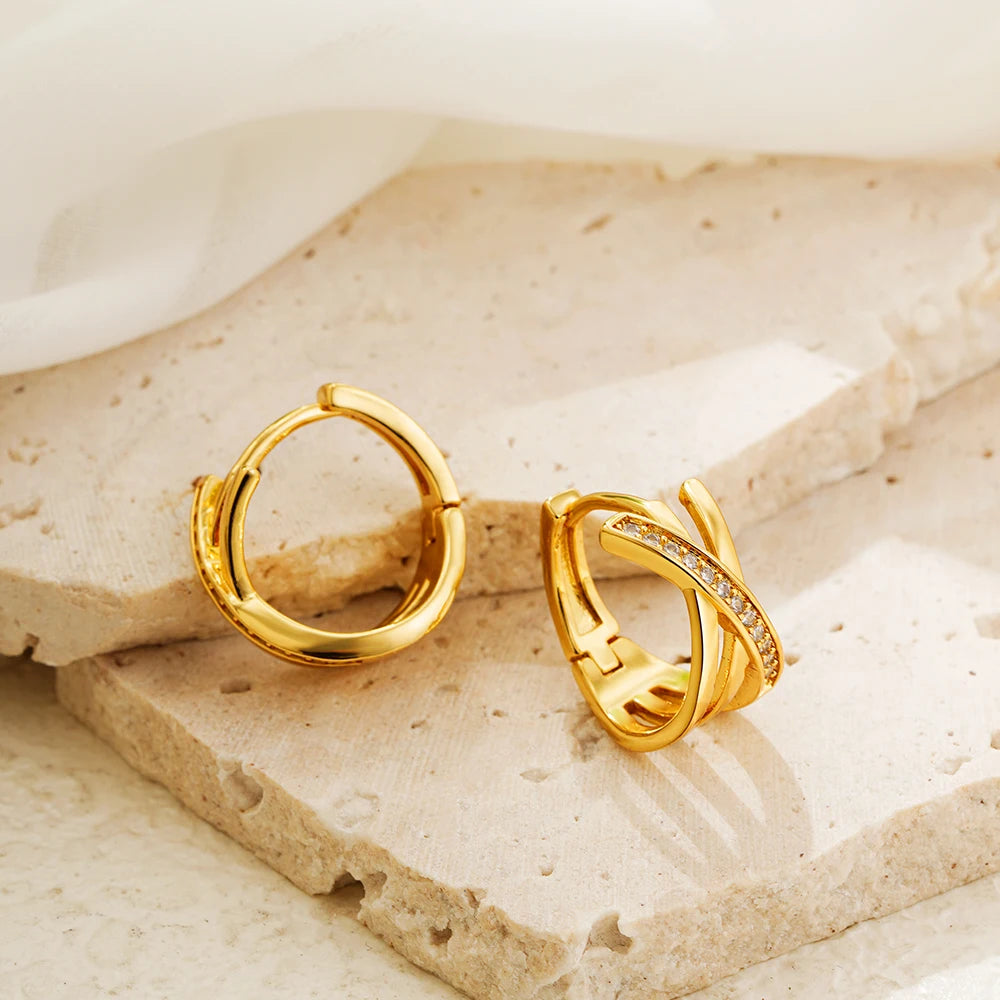 18K Gold Plated Criss-cross Hoop Earrings