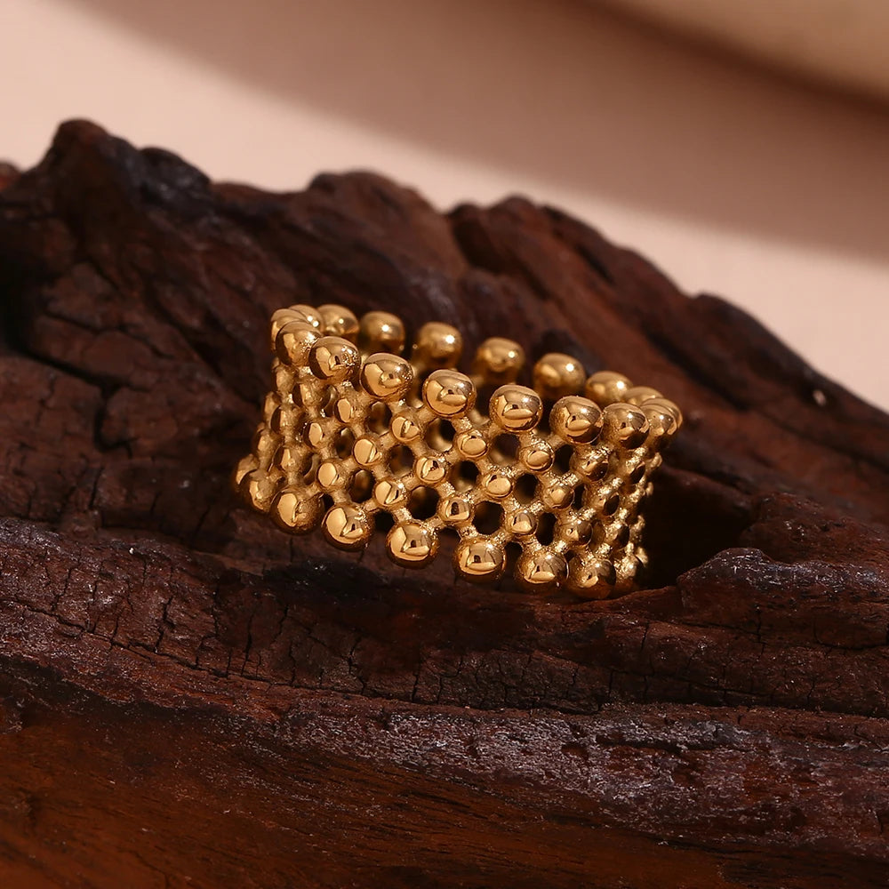 18K Gold Plated Mesh Shape Cocktail Ring