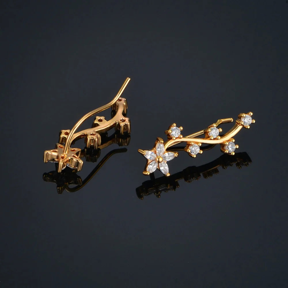 Gold Plated Clip Earrings - Ear Cuff CZ Rhinestone