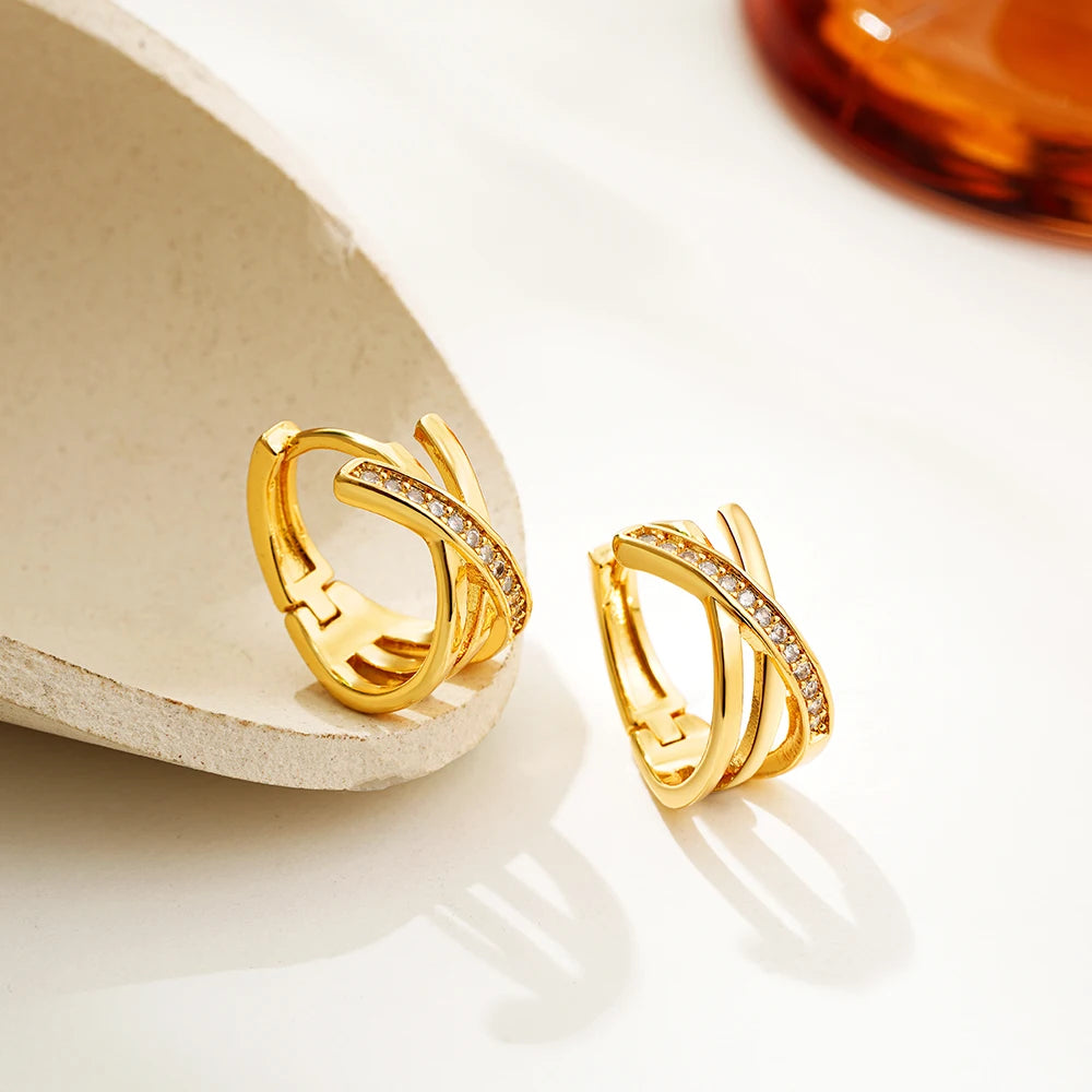 18K Gold Plated Criss-cross Hoop Earrings