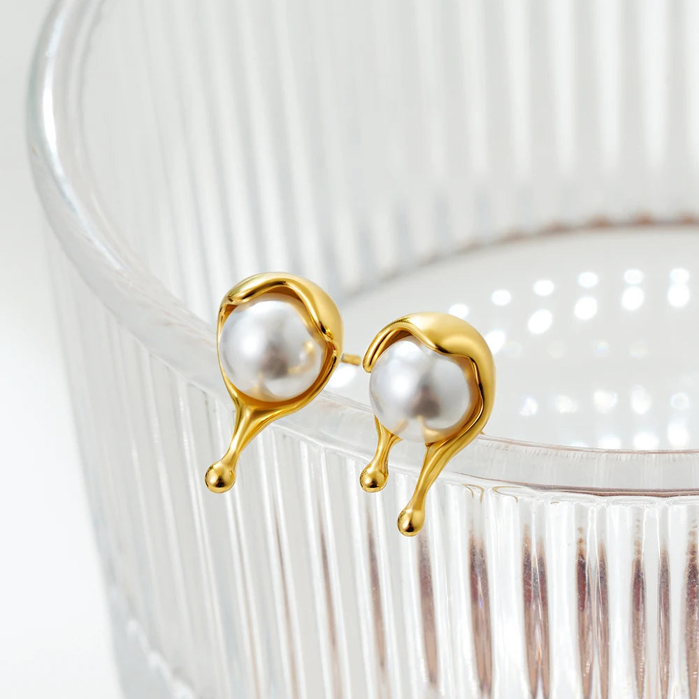 Major Flare Irregular Melting Pearl Earrings - Pearl Statement Earrings