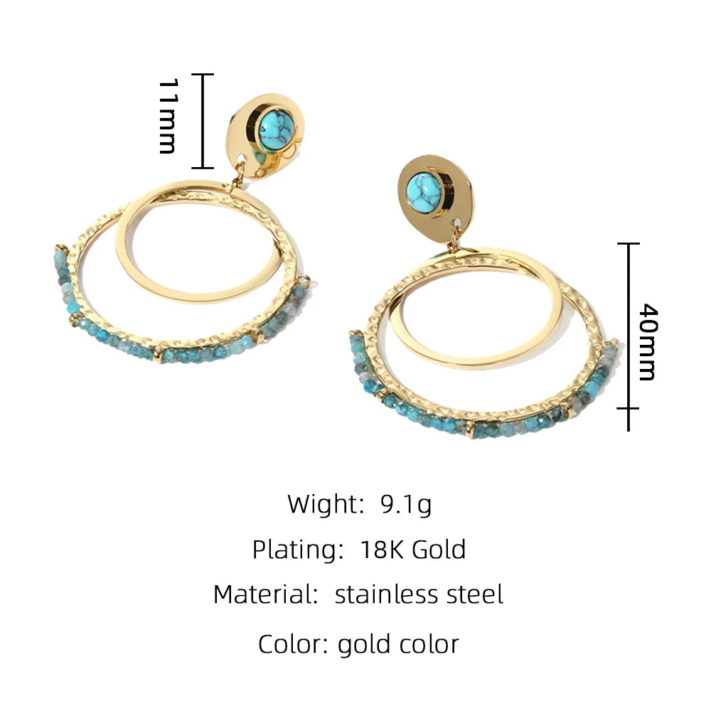 18K Gold Plated Fashion Earrings With Turquoise Natural Stone