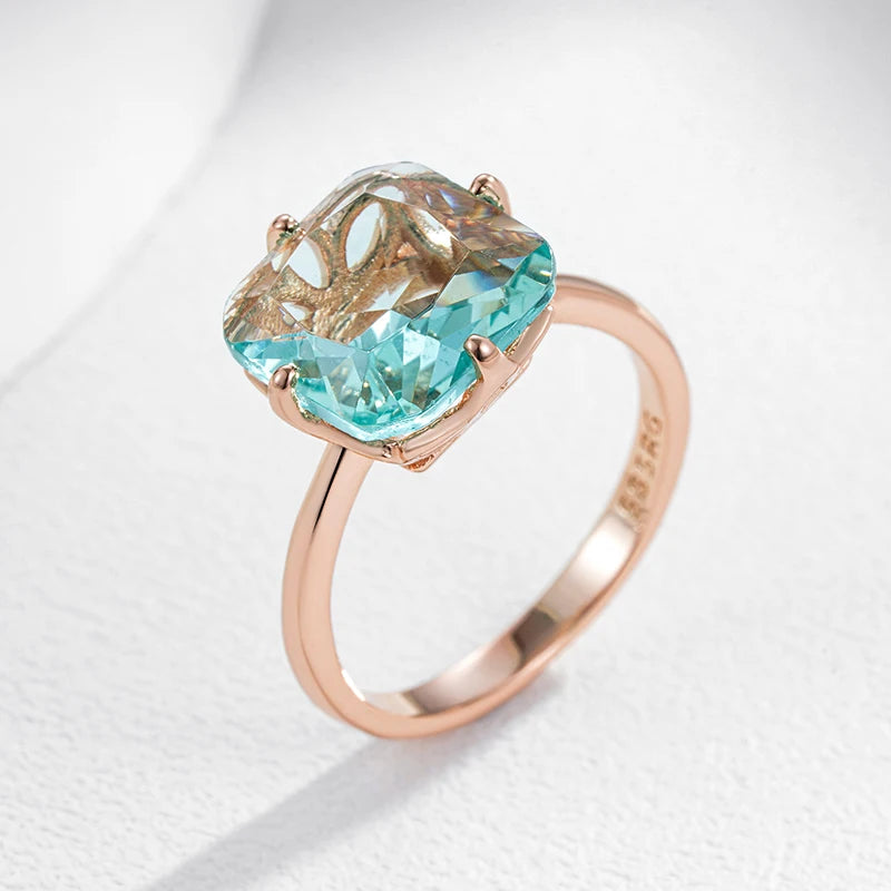 Major Flare Light Blue Stone Ring - Rose Gold Plated Jewellery - Zircon Stone