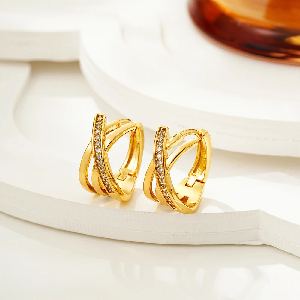 18K Gold Plated Criss-cross Hoop Earrings