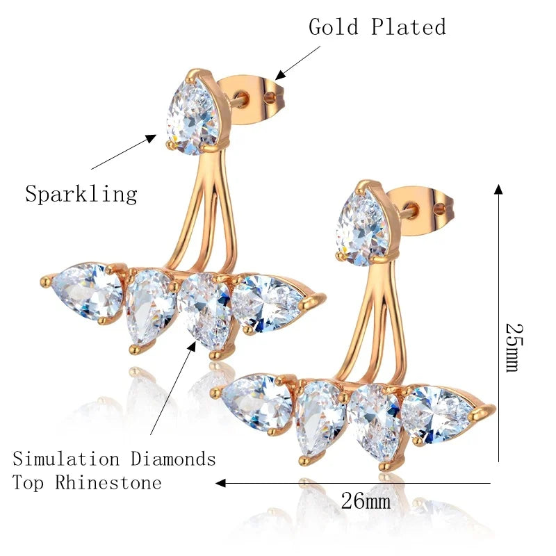 Cubic Zirconia Heart Crystal Stud Earrings  - Gold Plated