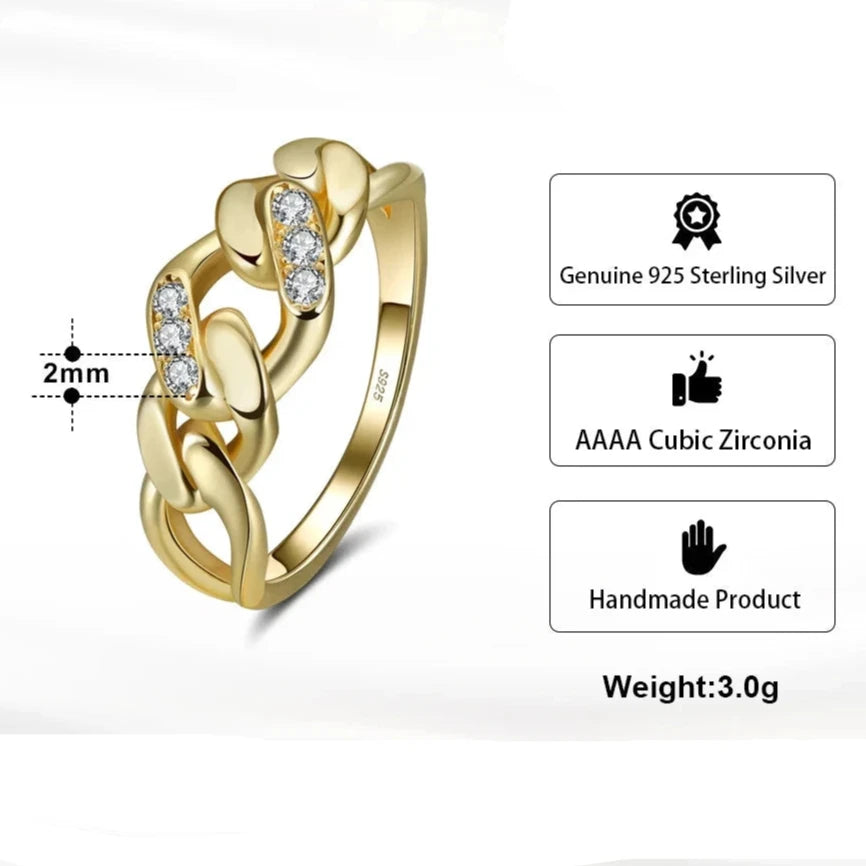 Contemporary Twist Link Chain Ring - Cubic Zirconia Ring Made With 925 Sterling Silver