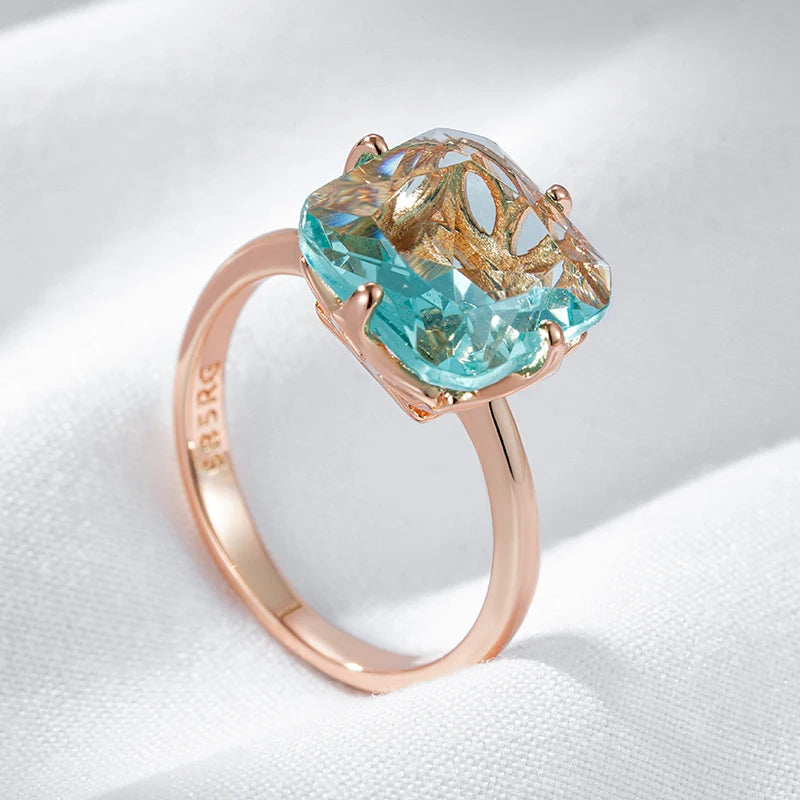 Major Flare Light Blue Stone Ring - Rose Gold Plated Jewellery - Zircon Stone