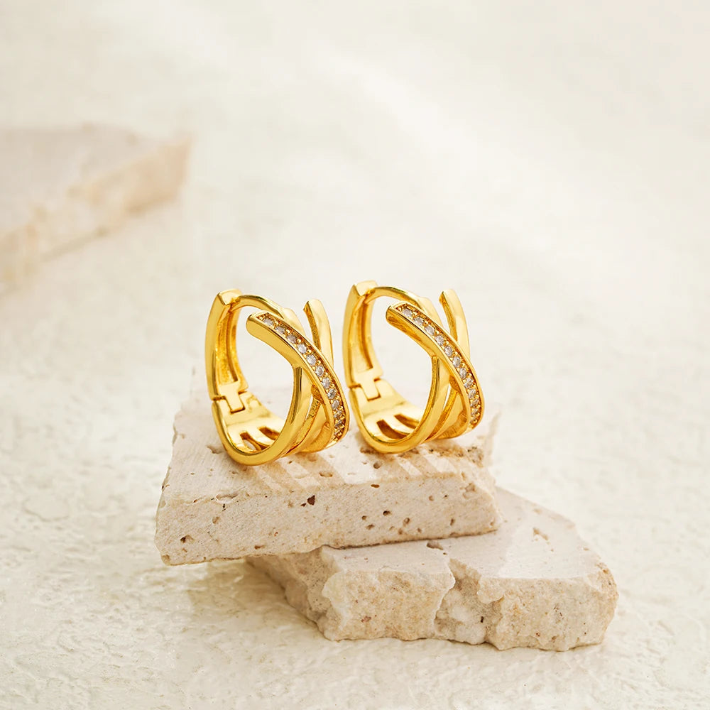 18K Gold Plated Criss-cross Hoop Earrings