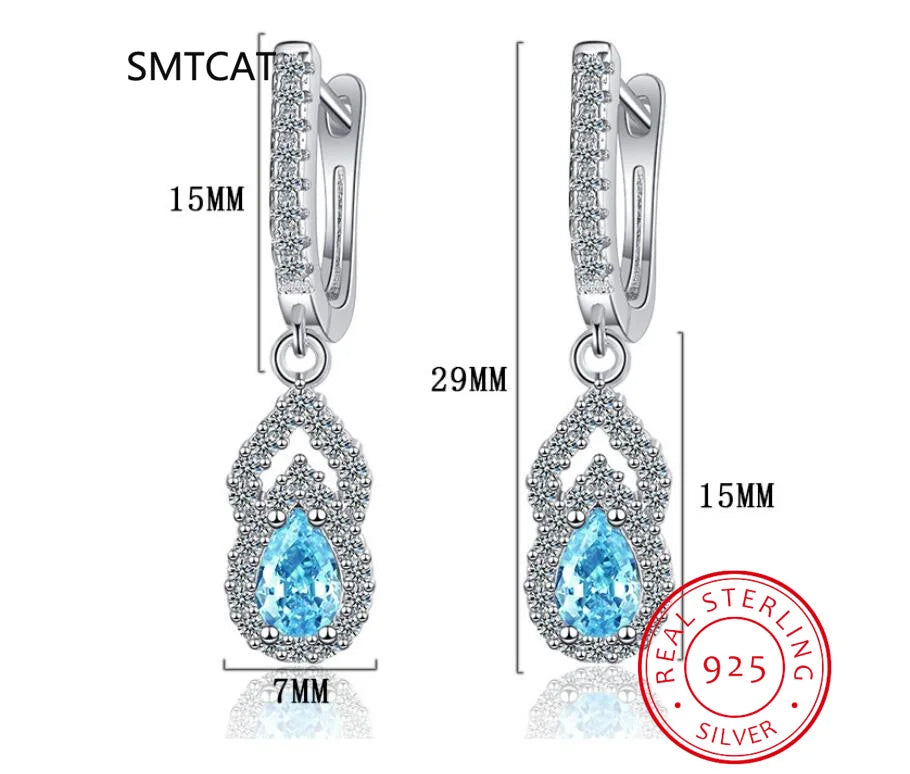 925 Sterling Silver Drop Earrings - Blue Topaz Gift