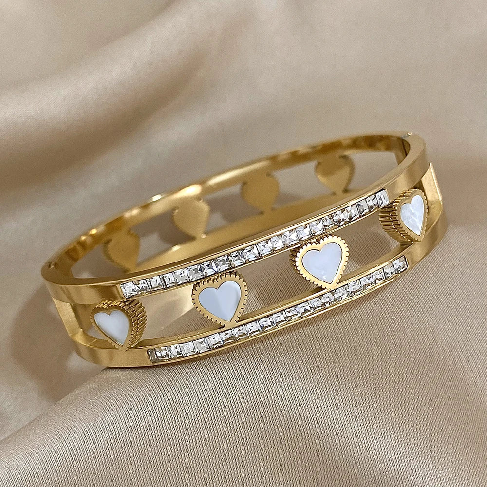 Heart Stainless Steel Yellow Gold Bracelets With Crystals