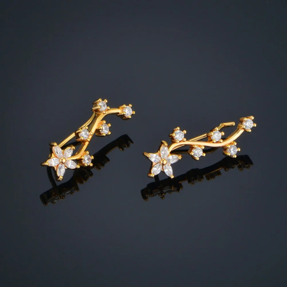 Gold Plated Clip Earrings - Ear Cuff CZ Rhinestone