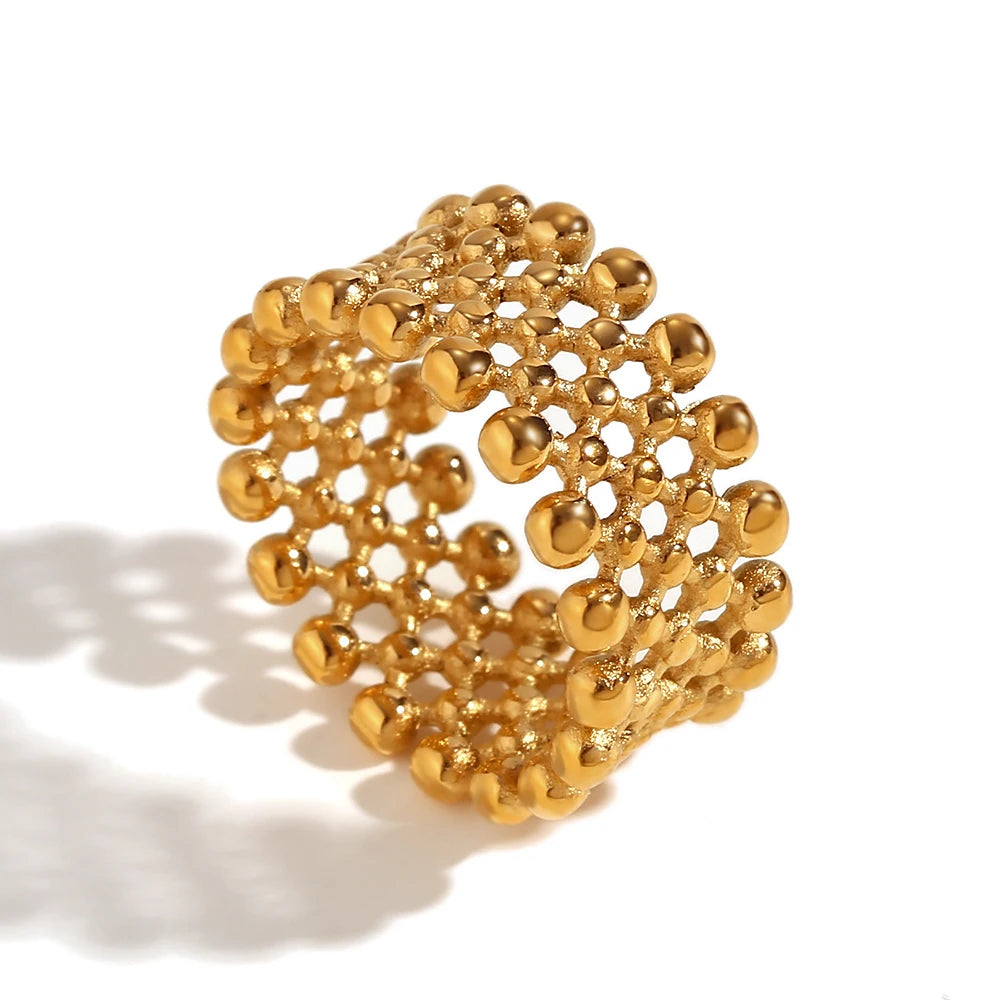 18K Gold Plated Mesh Shape Cocktail Ring